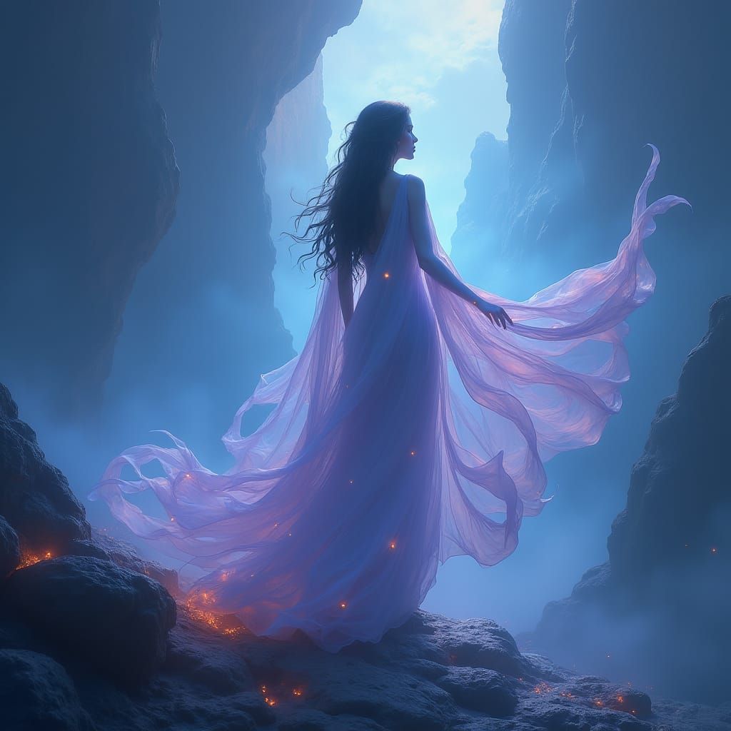 Ethereal Maiden in a Mystical Landscape
