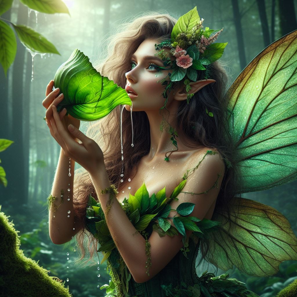 Fairy drinking rain water