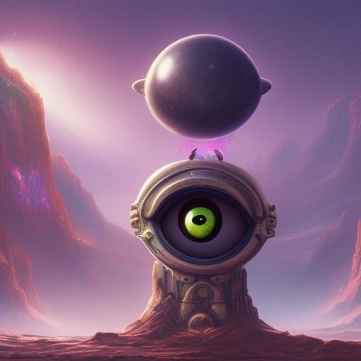 Very weird alien with a black lemon hovering above his head....