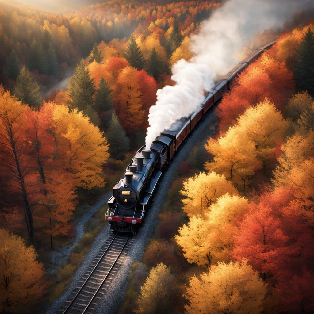 Autumn Train Journey Through Enchanted Forest