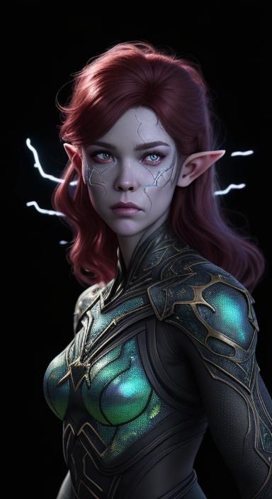 Elf, female, voluptuous, vivacious, hyperrealistic, intricat...