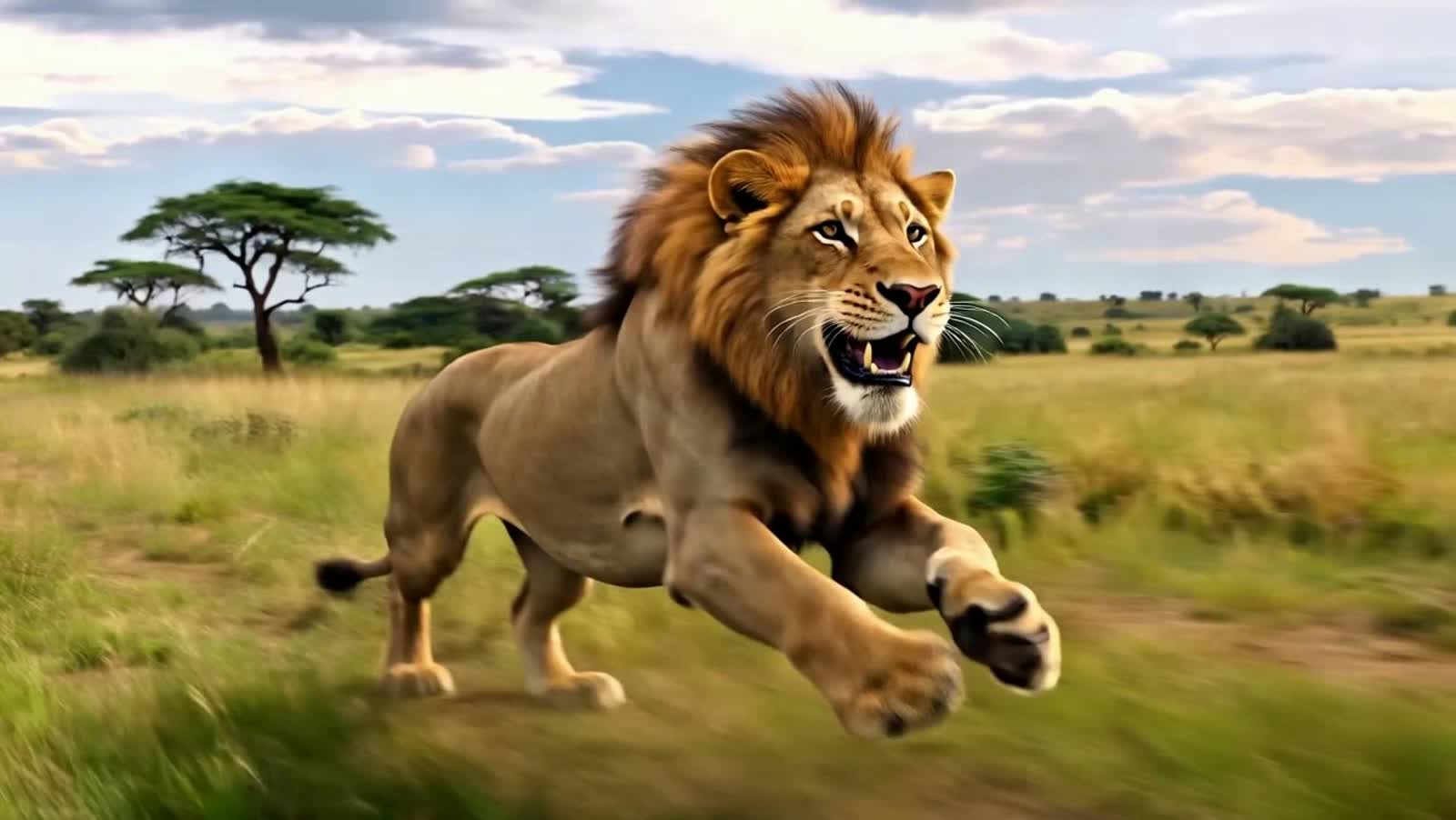 lion running happily in the wind