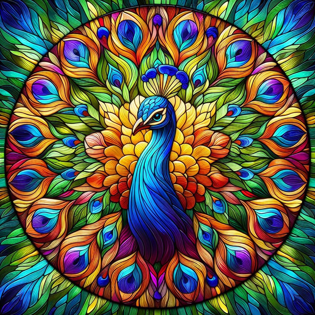 A radiant peacock with its plumage spread wide