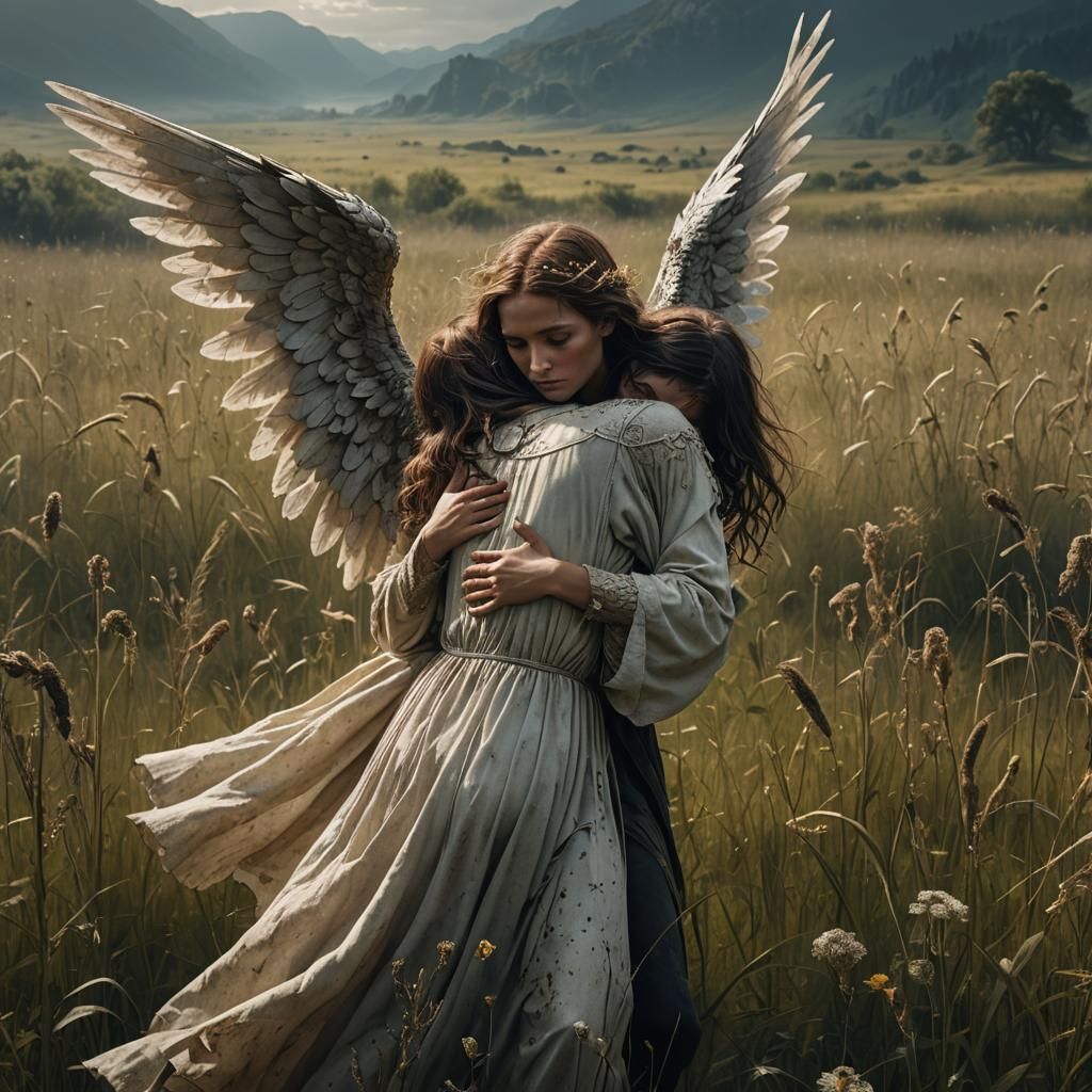 The angel of death hold a girl in her arms as she dies in a ...