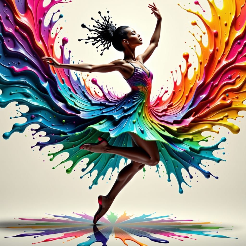 Splatter, Splash, Dance, Vibrant, iridescent swirl, reminiscent of Mark Rothko's bold color fields, Bridget Riley's geometric patterns, and ...