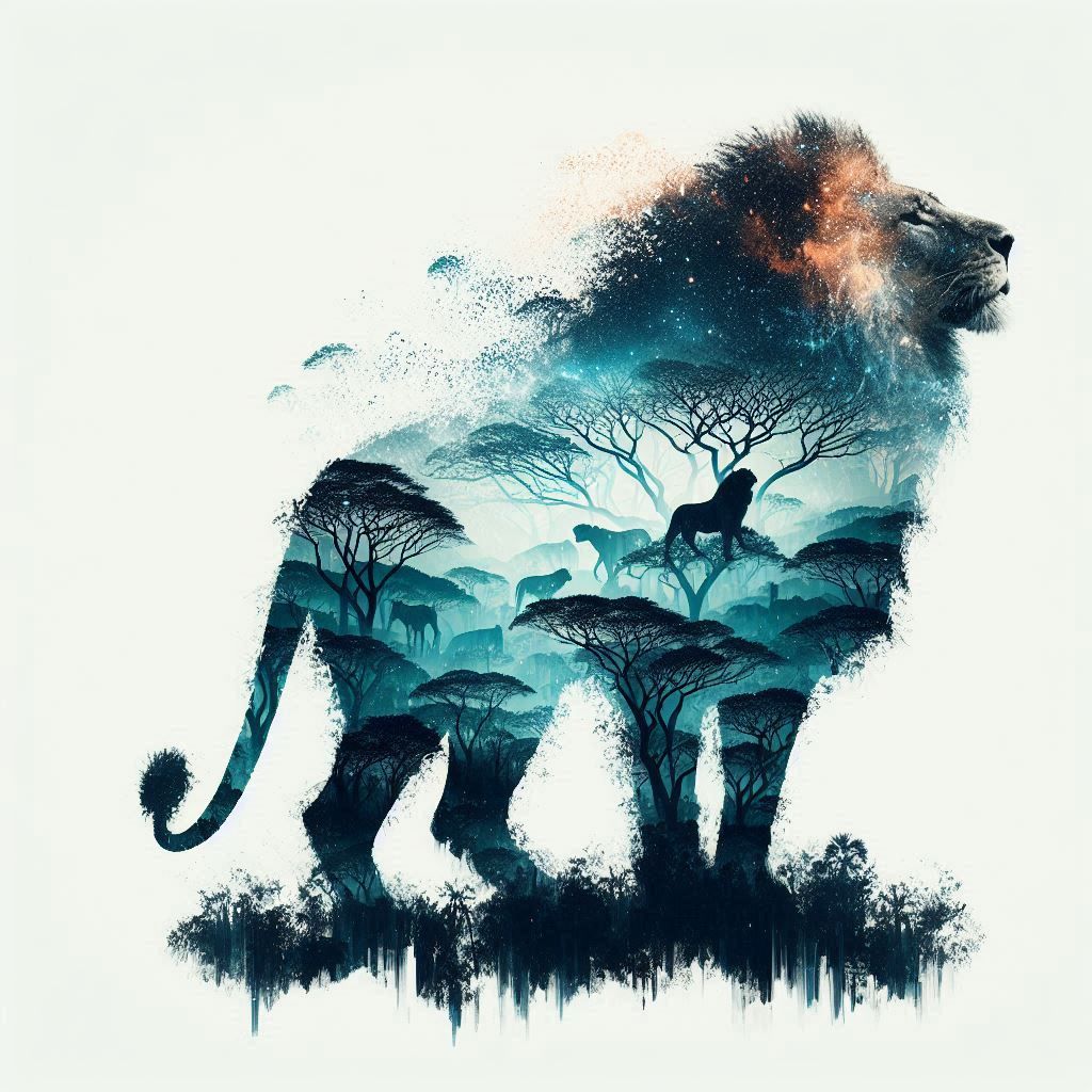 double exposure beautiful fantasy DALL-E 3 portrait landscape..