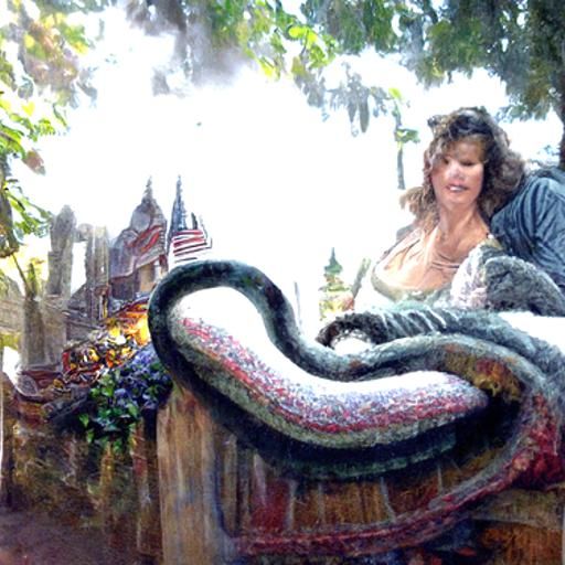 snake coiled around woman