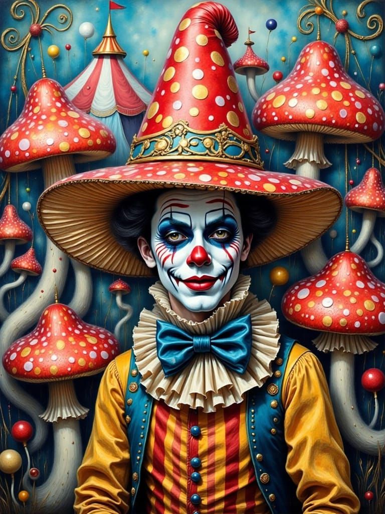Mushroom Clown Circus in Neo-Impressionist Style
