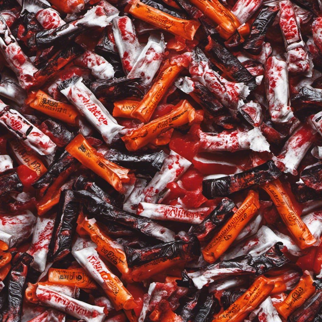 Halloween candy in basket razor blades blood gory fingers poison eerie