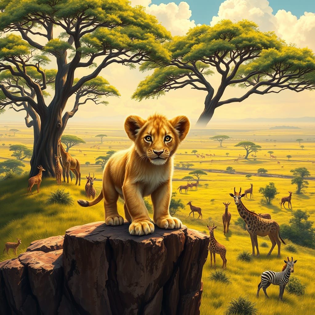 Majestic Baby Lion Cub Stands Proud on African Savannah