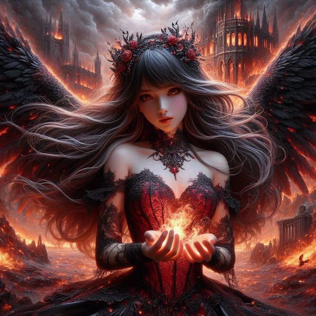 Make her throw fire balls and laugh and the buildings behind her burn