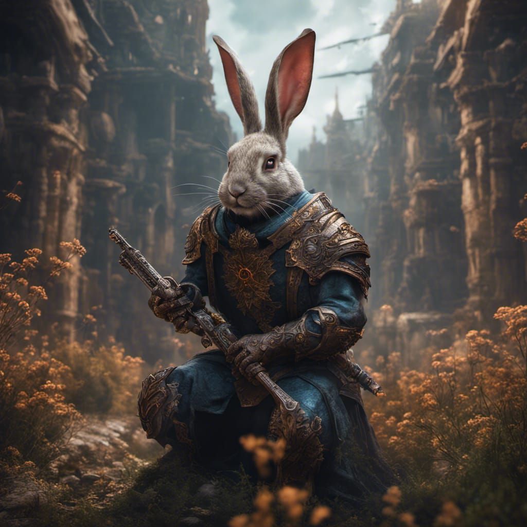 Vengeful Armed Rabbit: Detailed Matte Painting