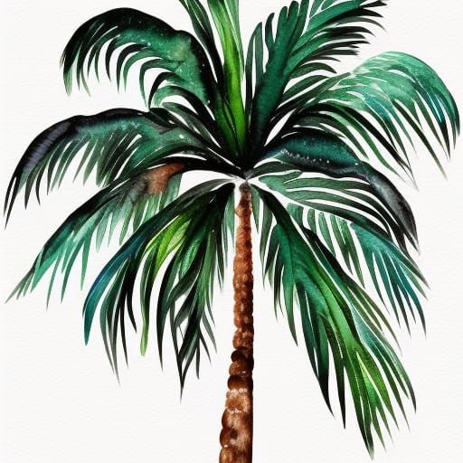 palm tree painted with watercolor white background AI Generated