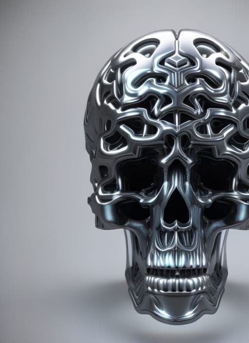 transparent glass skull with a highly detailed mechanical br...