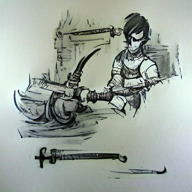 Ink sketch of the swordsmith
