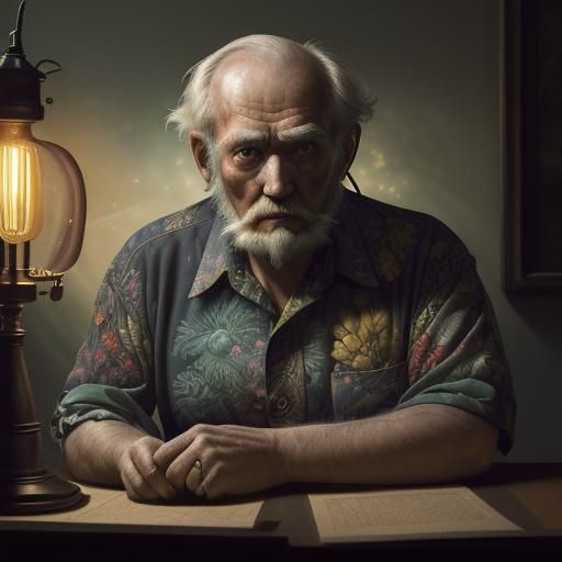 Grumpy old man in Hawaii shirt