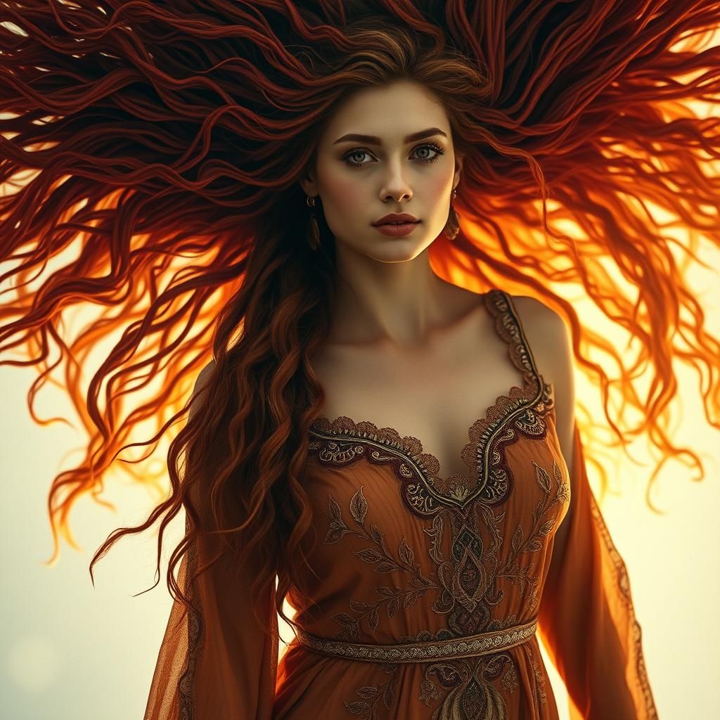 Ethereal Earth Goddess with Sunset Hair in 8K