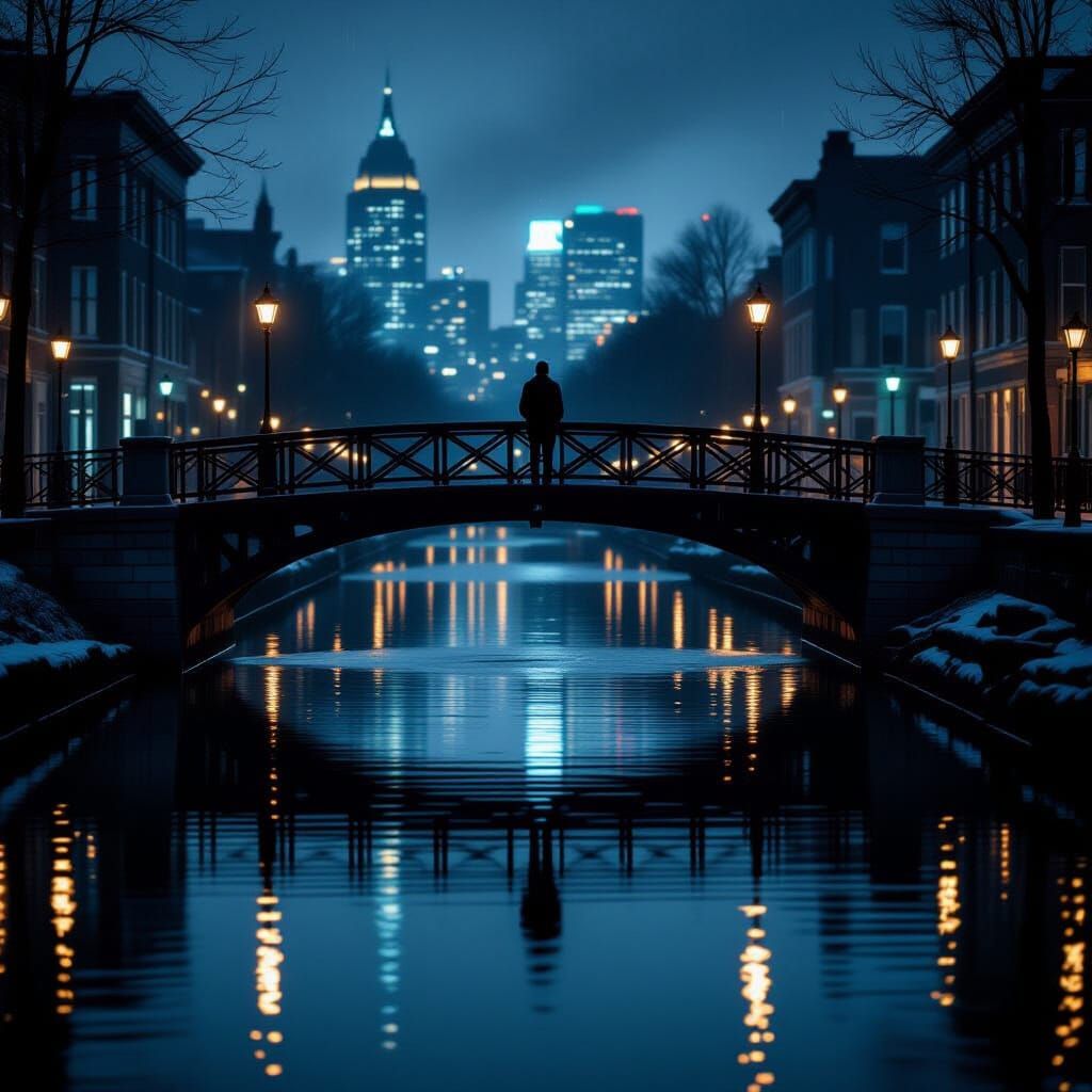 Night Bridge Reflection in City River