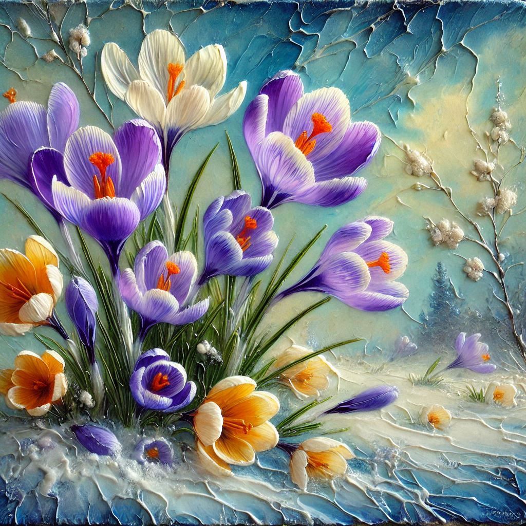 Painting inspired by Yuko Shimizu. Crocus flowers spring break out from the snow  by @Ima