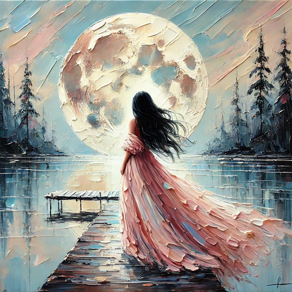 impasto painting moon