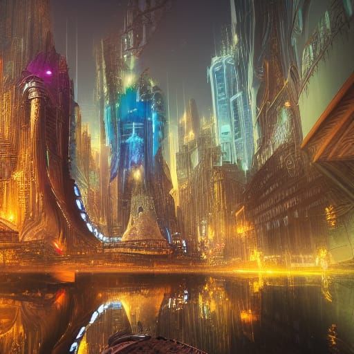 Glowing  advanced future punk city