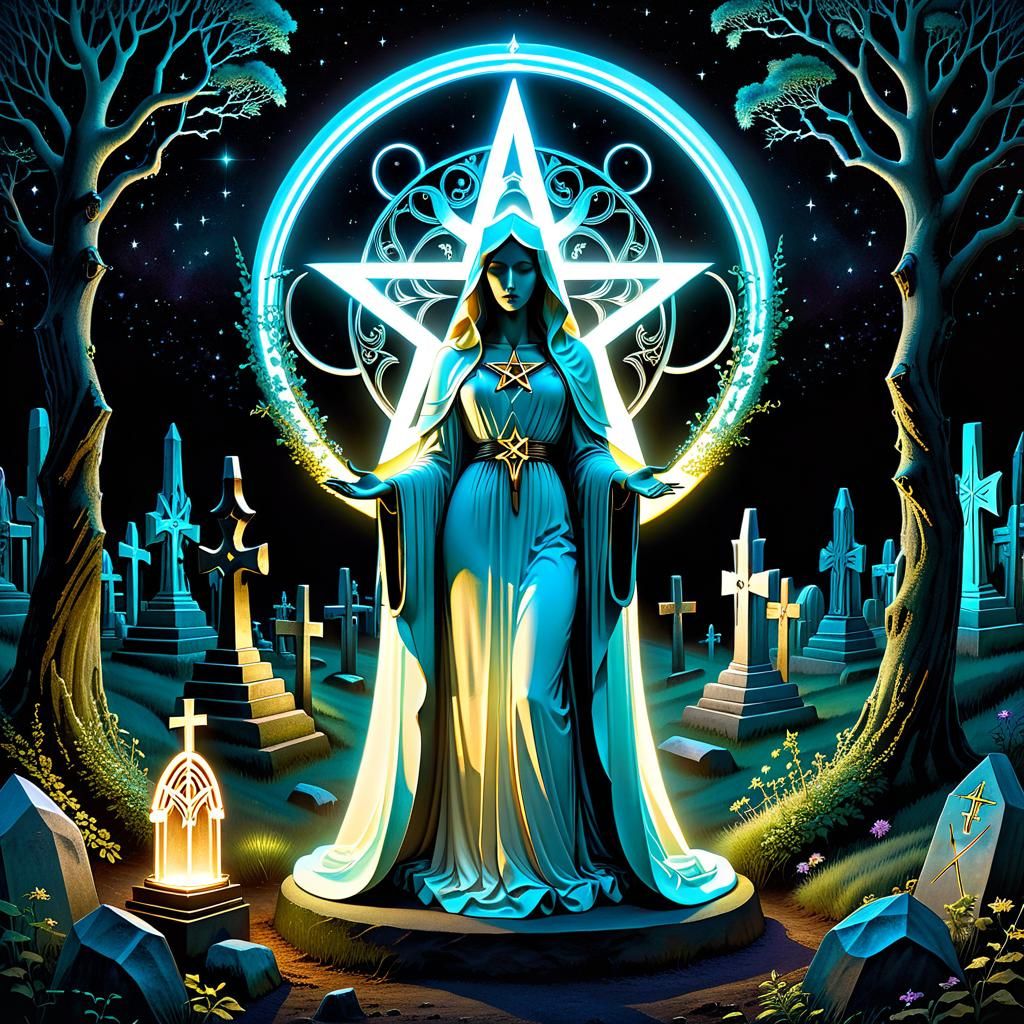 Glowing Pentagram Sculpture in Psychedelic Style