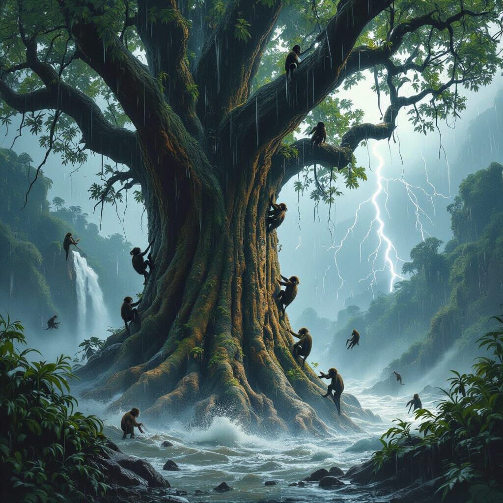 A violent tropical storm crashes over the rainforest, sheets of rain pouring down on colossal trees swaying in the wind. Rivers overflow and...