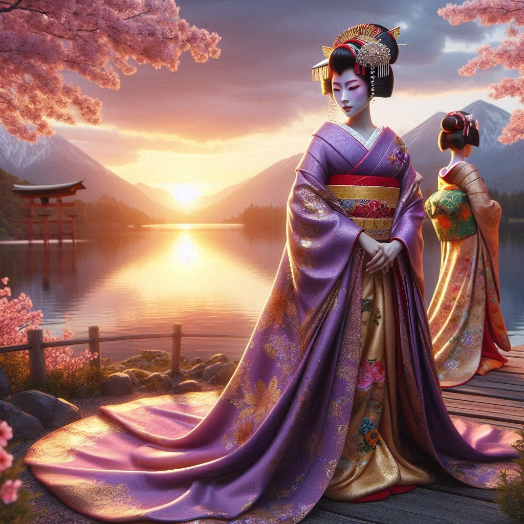 Beautiful purple and golden kimono.
