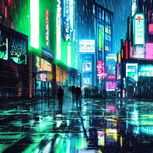 Cyberpunk Cityscape at Night in High Contrast Colors