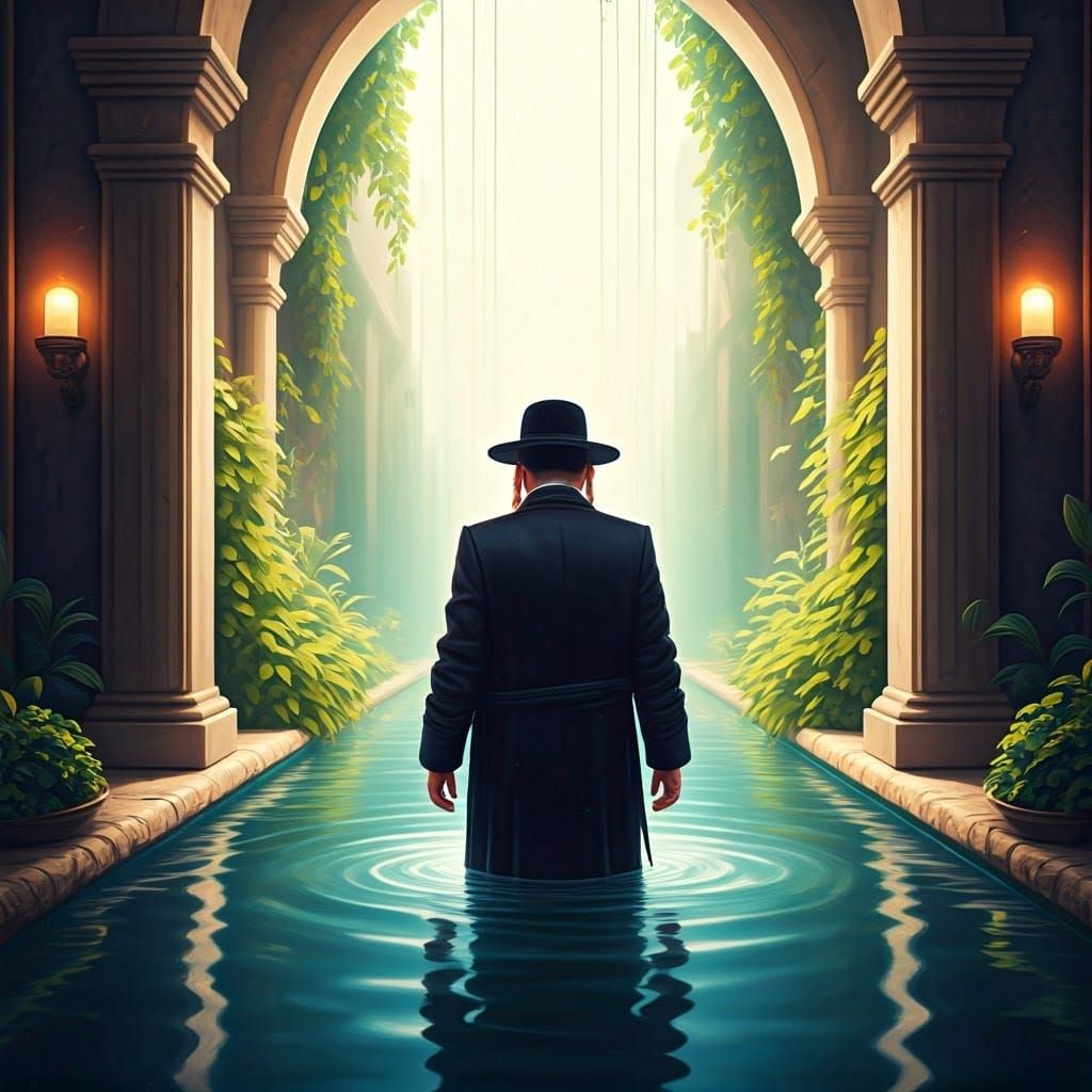 Hasidic Jew in Mikveh: Anime-Inspired 3D Art