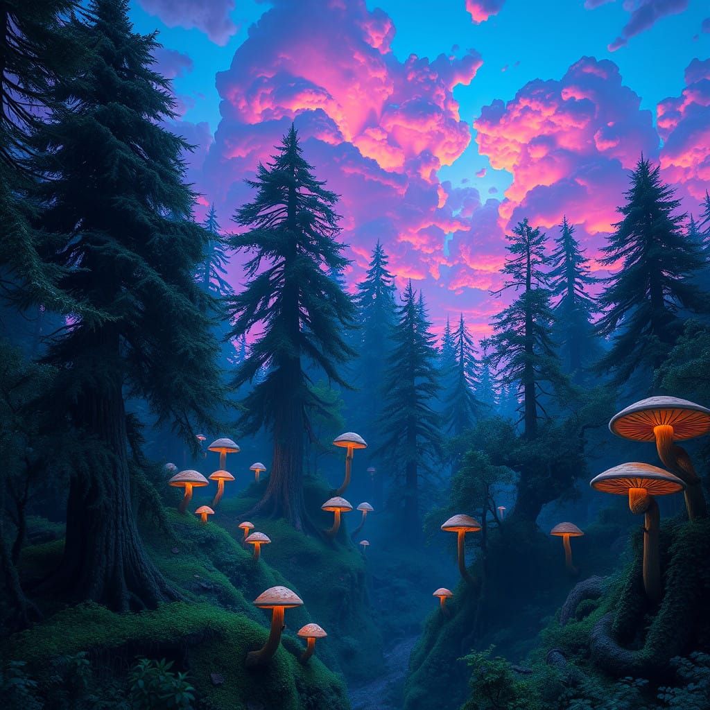 Enchanted Forest World in Vibrant, Ethereal Light