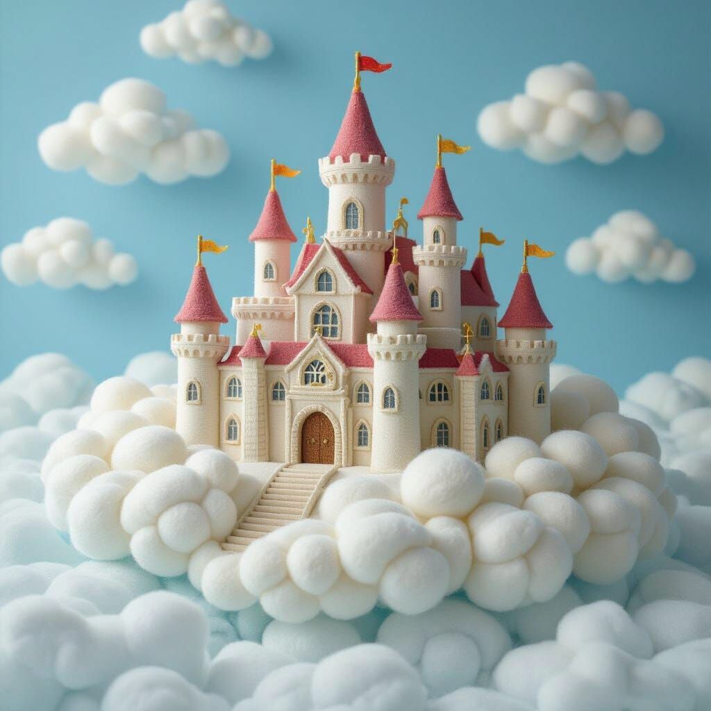 Felt Palace Atop Cotton Clouds: A Whimsical Creation