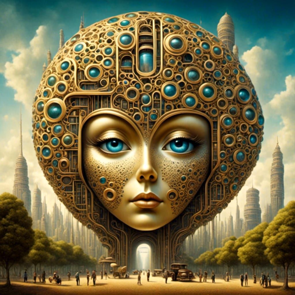 Surreal Futuristic Cityscape Inside a Human Face in Vibrant ...
