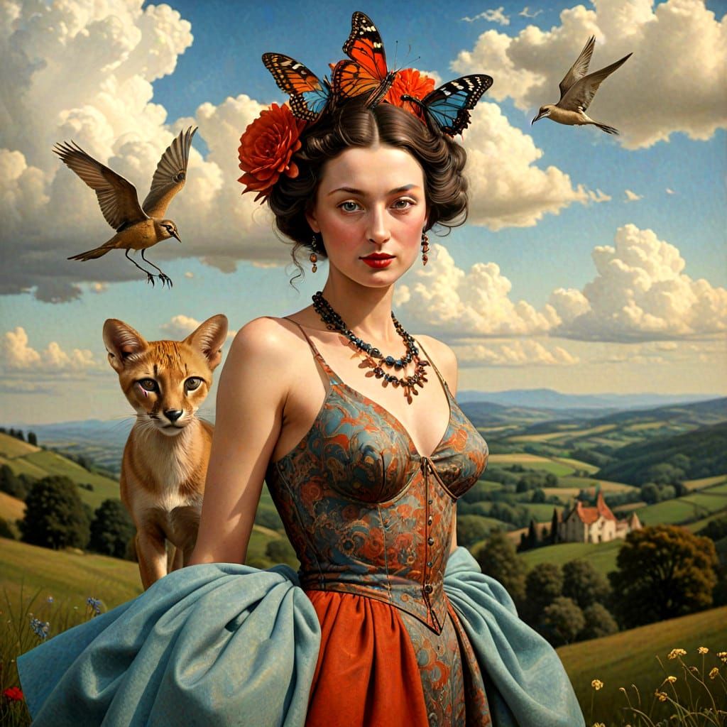 Extravagant Lady in Surrealistic Wonderland