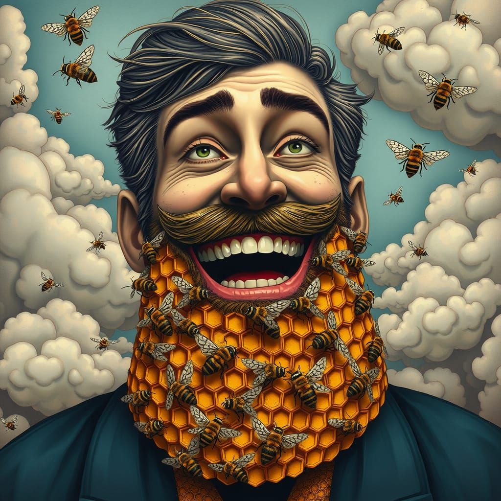 There are bees living in his beard!