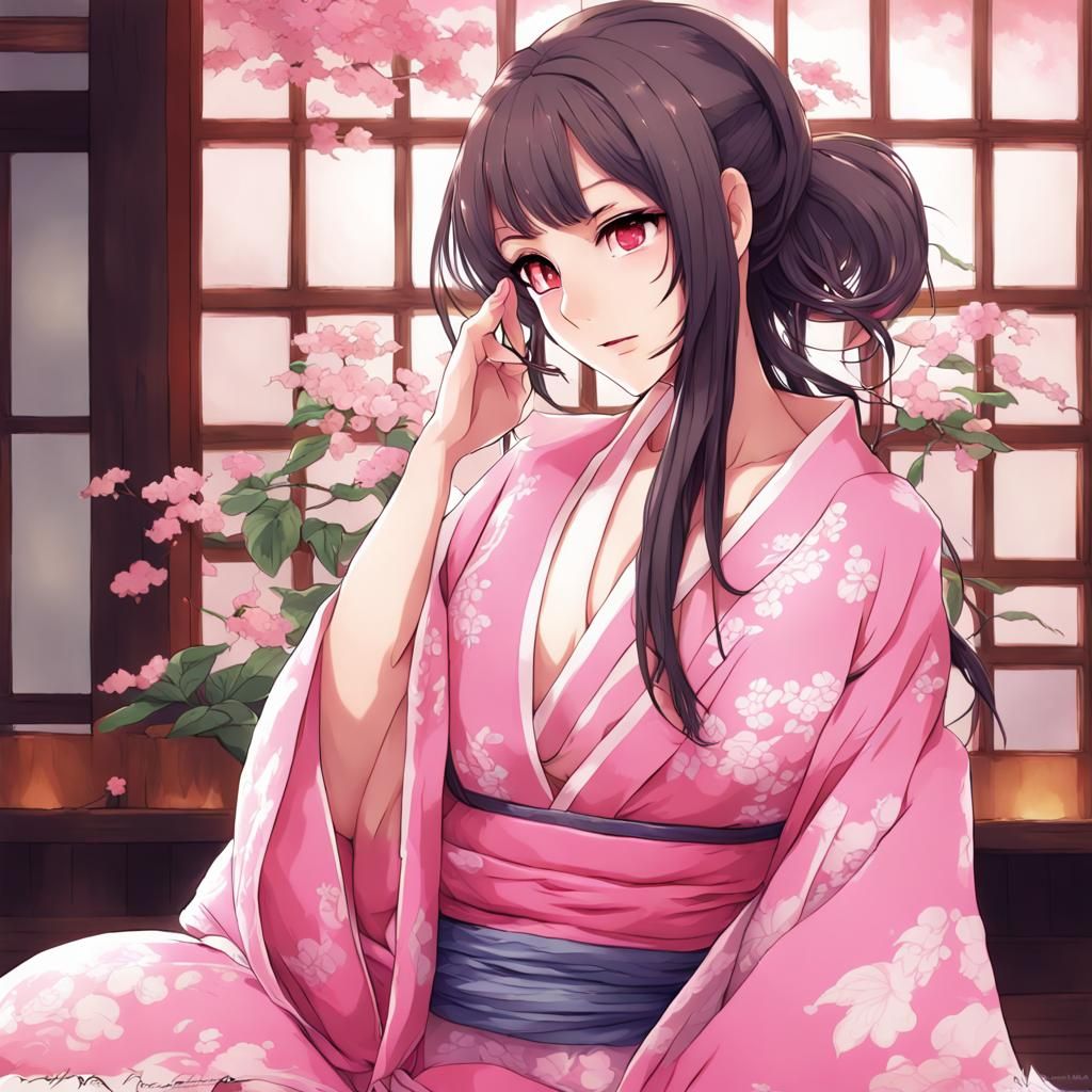 woman with pretty pink kimono - AI Generated Artwork - NightCafe Creator