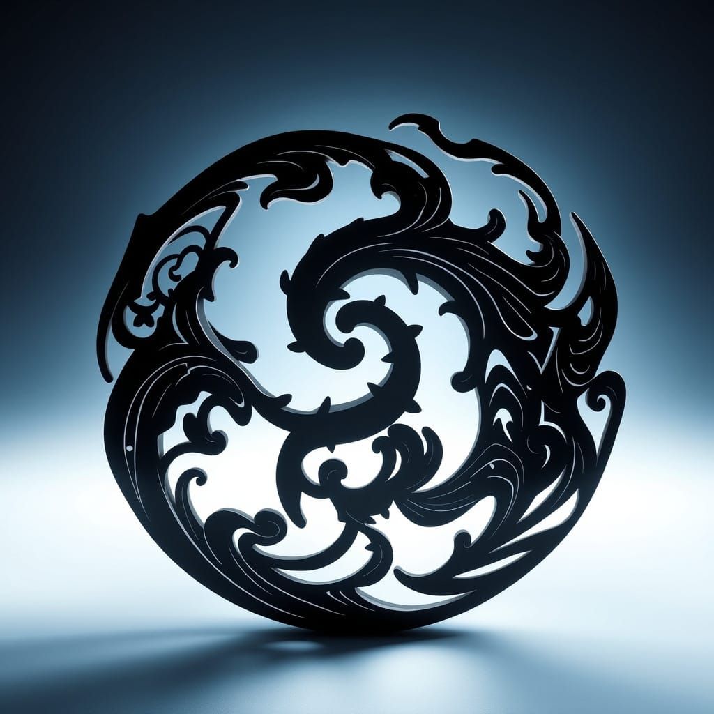 Ethereal Yin Yang Symbol in Asian Art Nouveau and Futuristic...
