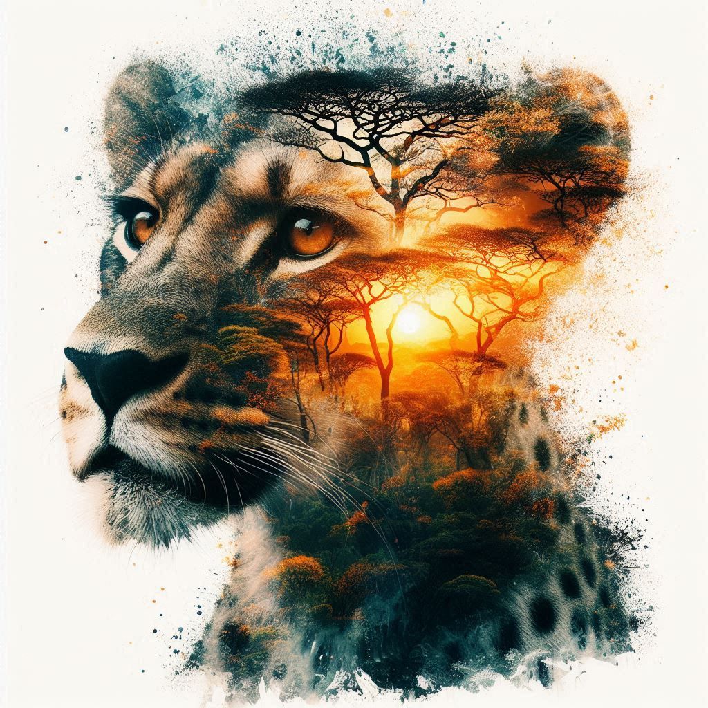 double exposure beautiful fantasy DALL-E 3 portrait landscape..