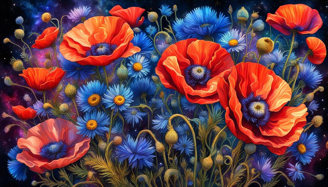  bouquet of poppies, cornflowers, chamomile¨
