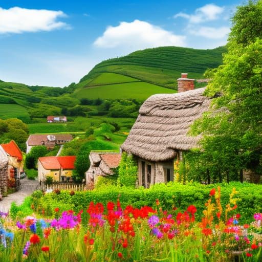Countryside Village with Quaint Cottages