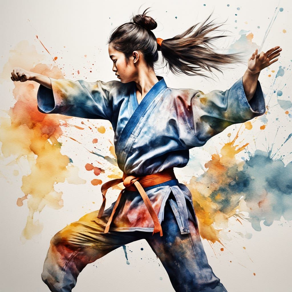 enamel and plaster painting coated in watercolor and japanese ink of a teen girl doing a lithe graceful ...  by @-jul2910-