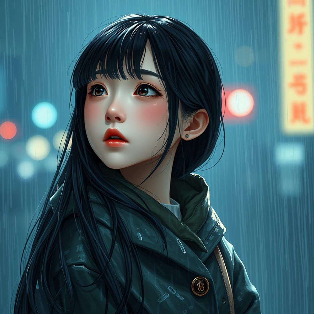 Surreal Korean Goddess Dances in Rainy Night