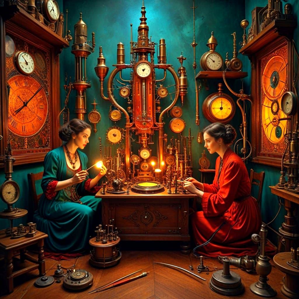 Vibrant Lady in a Whimsical Scene of Science and Wonder