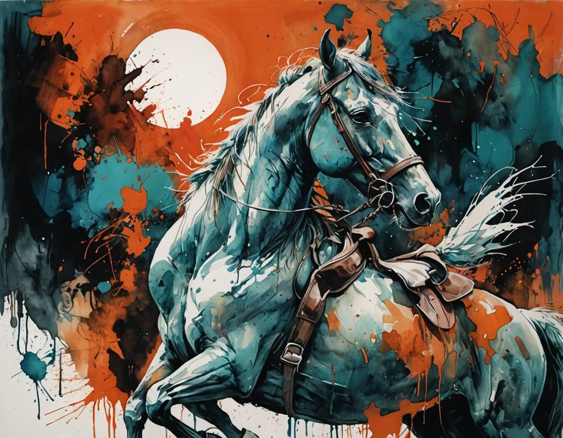 Painting of a wild going horse
