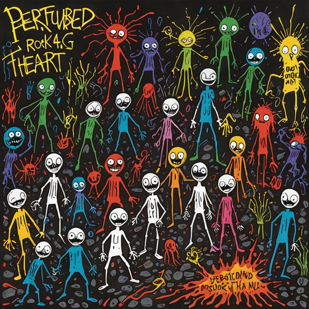 1990s grudge rock album cover of stick figures with the words