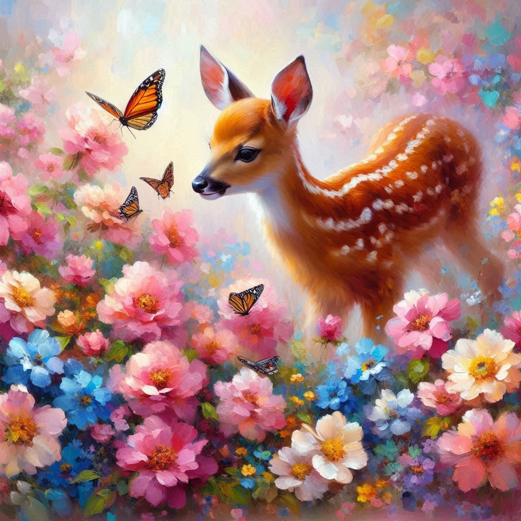 Fawn and Butterflies