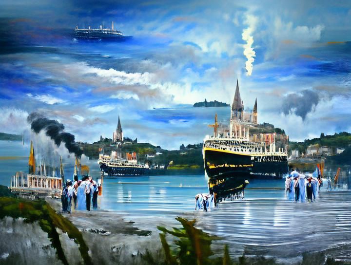 Titanic at Cobh oil painting by James Gurney Ken Marschall