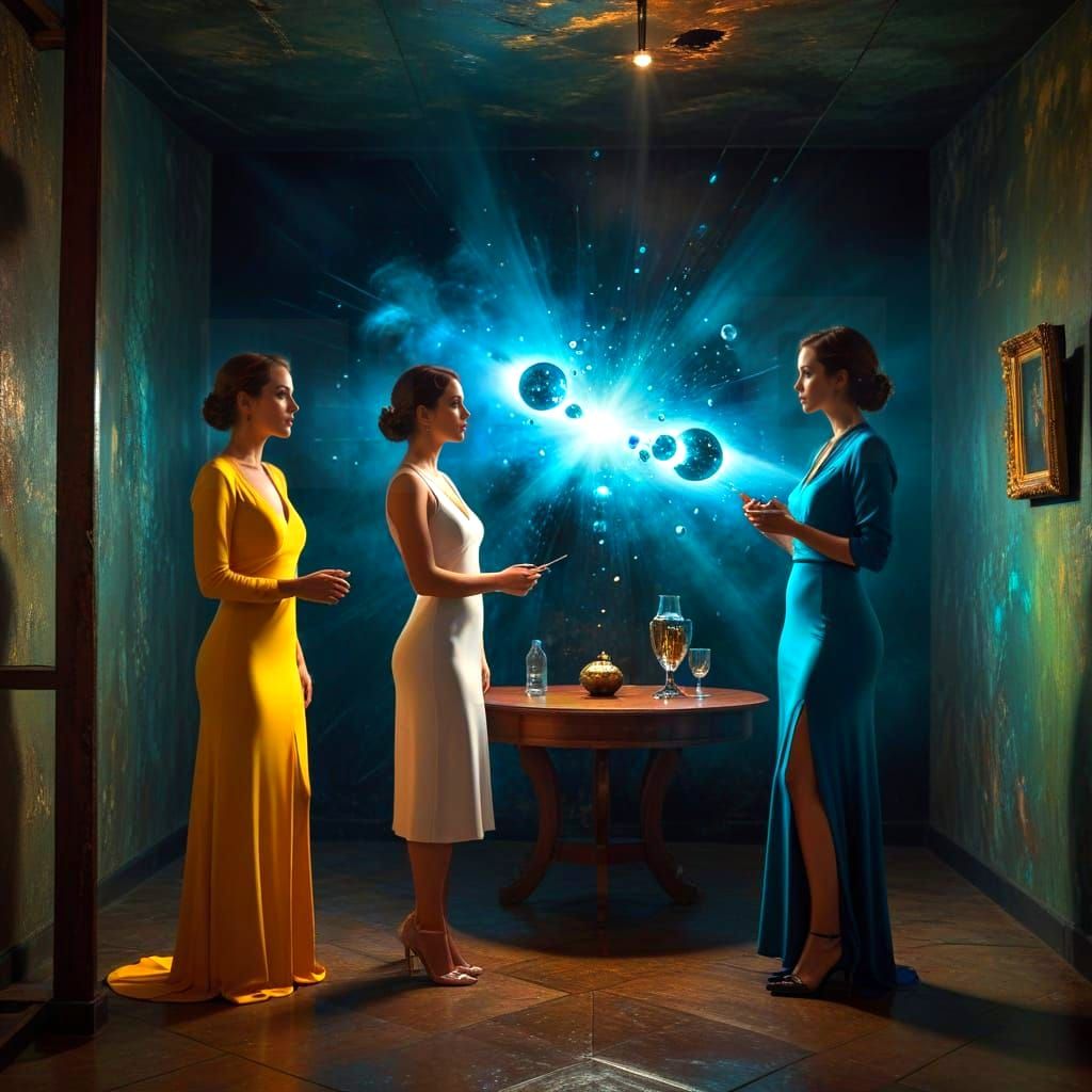 Charismatic Ladies Engaged in Intense Discussion in a Surrea...