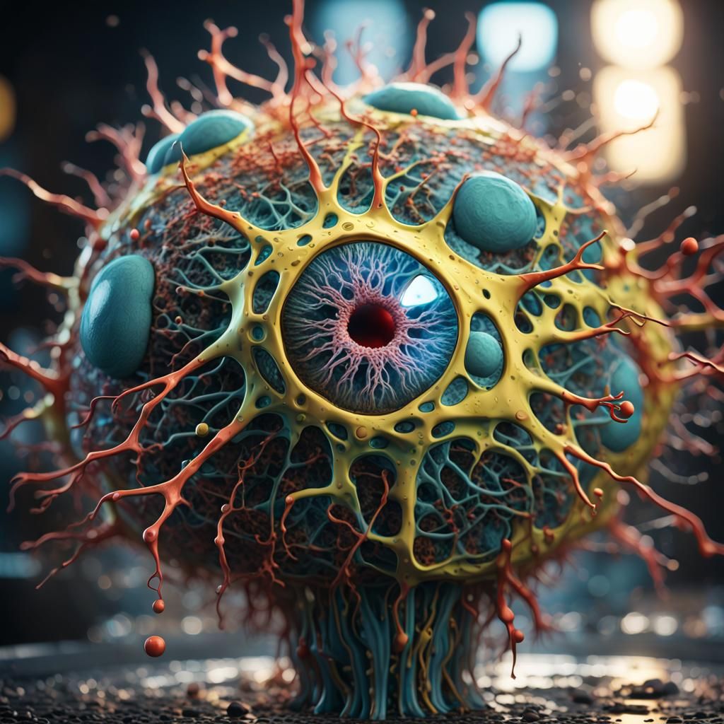 A vibrant Splatterpunk Neural Network organism, bursting wit...