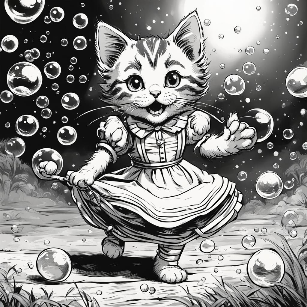 Style of Tenniel,a black and white drawing of a female tabby...